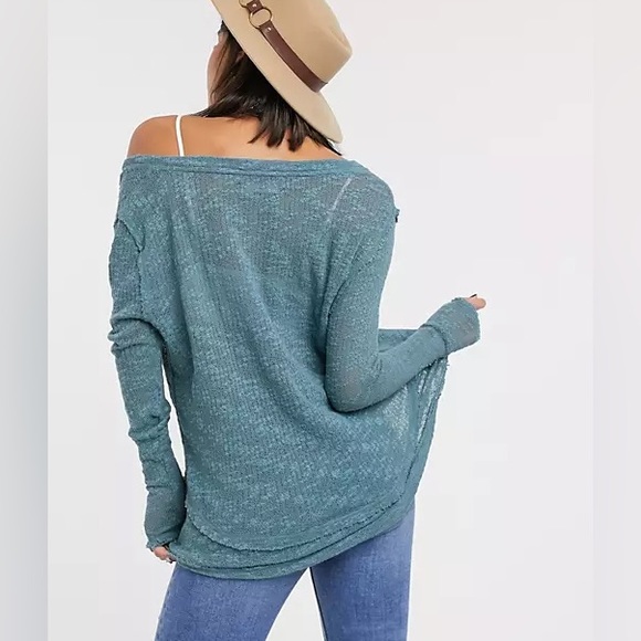 Free People Ocean Air Hacci Tunic Knit Sweater Top Seafoam Moss Small - Picture 2 of 14